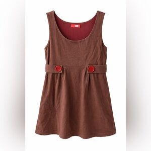 Lux Brown Sleeveless Top with Red Buttons